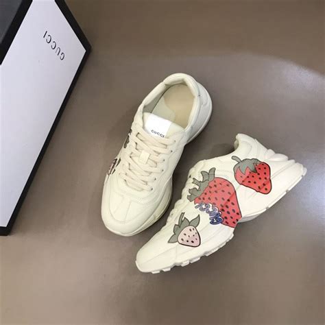 gucci sneakers beige|Gucci rhyton strawberry sneakers.